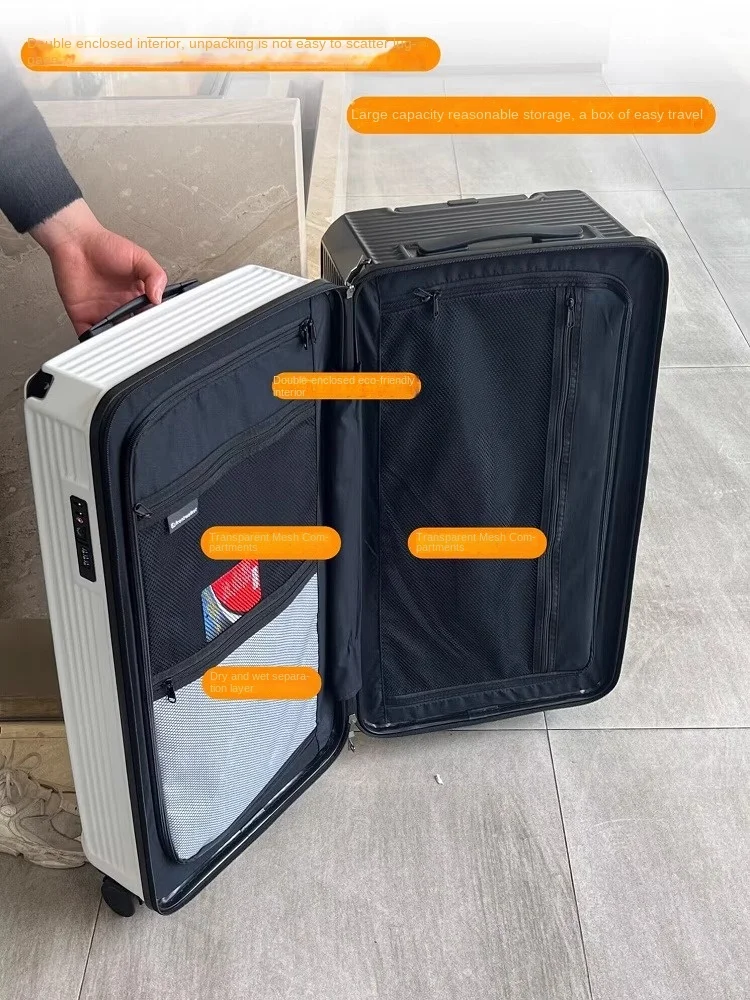 valise de grande taille avec porte bagages de frein à cinq roues, valise de voyage en matériau pc de 28 pouces, serrure tsa 32/36/50 pouces