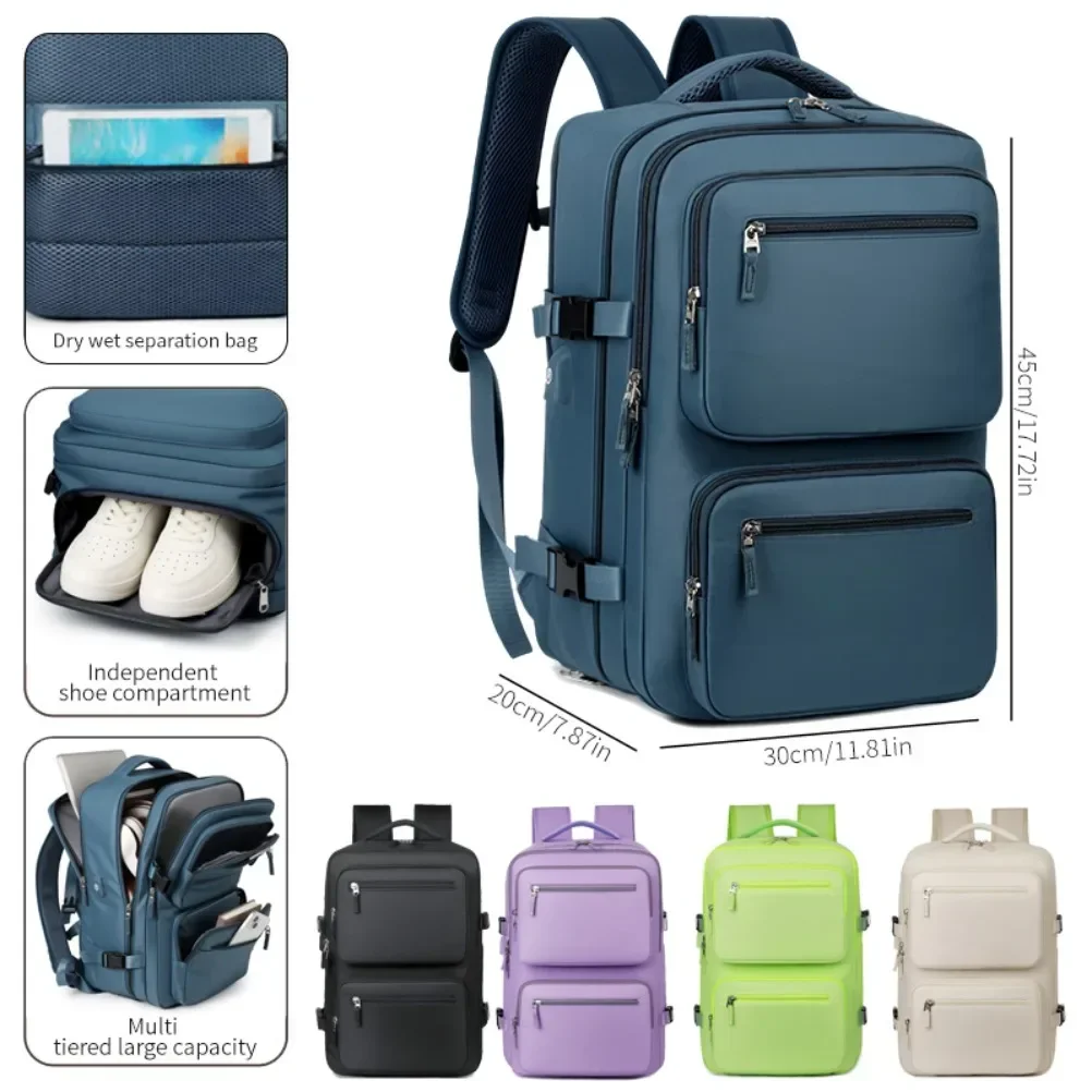 grand sac à dos de voyage élargi pour femmes et hommes, sac de cabine multifonctionnel pour avion, étanche, avec chargement usb