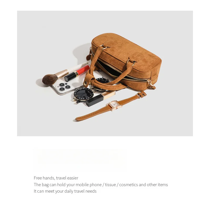 2025new boston bag pour femmes, sac à bandoulière en faux daim, sac de bowling, sac à main décontracté pour femmes shopping trip automne et