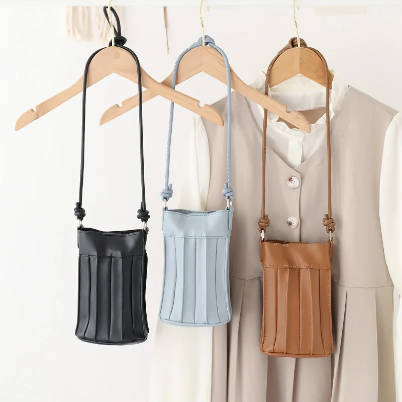 Petit cartable plissé rétro, sac seau à bandoulière à la mode, Mini sac Simple en cuir souple pour téléphone portable, sacs à main pour femmes