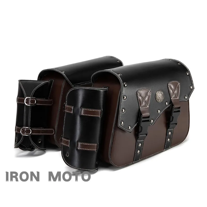 une paire de sacoches de moto rétro marron en cuir pu, sacoches latérales, sac de selle de motocycliste, accessoires de moto