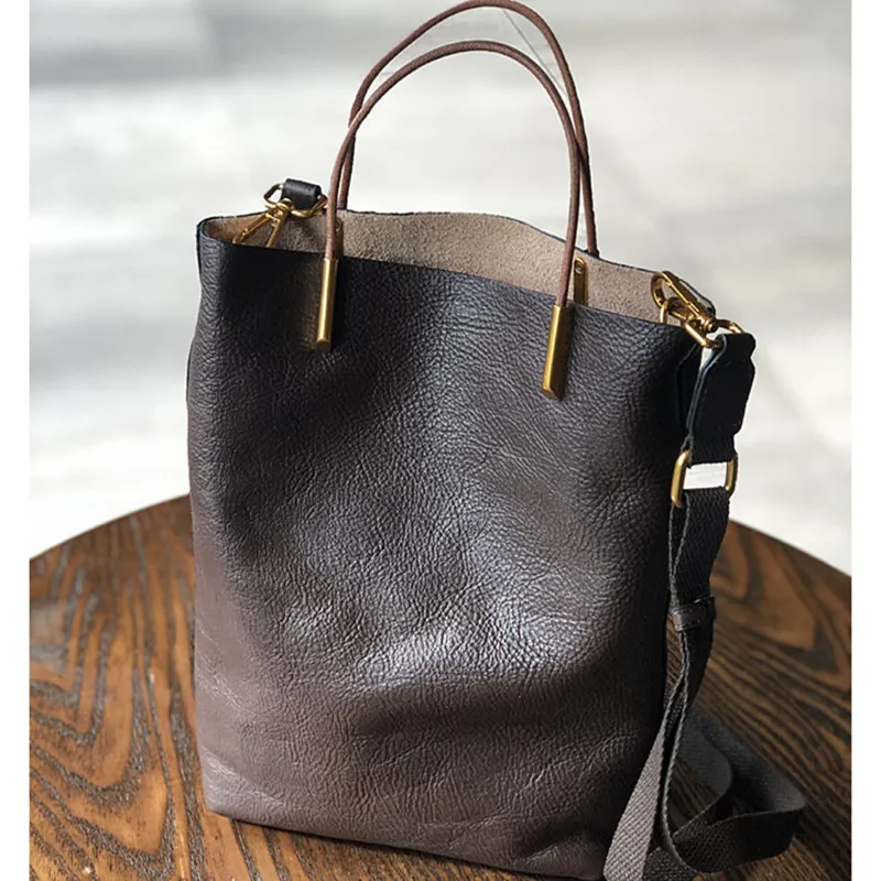 Seau en cuir véritable femmes sac nouveau rétro Nature peau de vache souple sac à main polyvalent concepteur de haute qualité sacs à bandoulière