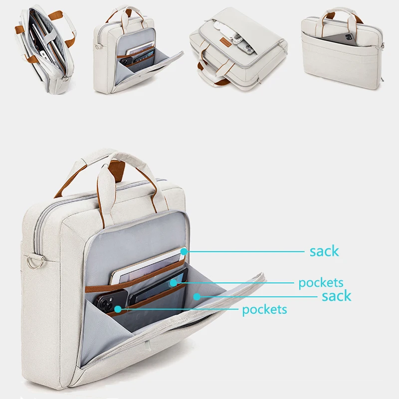 sac d'ordinateur de grande taille, mallette de transport à la mode avec coussin d'air, entièrement enveloppe le compartiment d'ordinateur