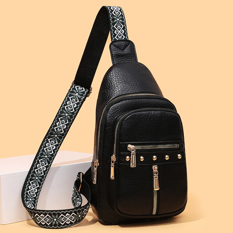 cartable multicouche à la mode pour femmes | bandoulière réglable, fermeture à glissière, sac de poitrine multifonctionnel de style urbain