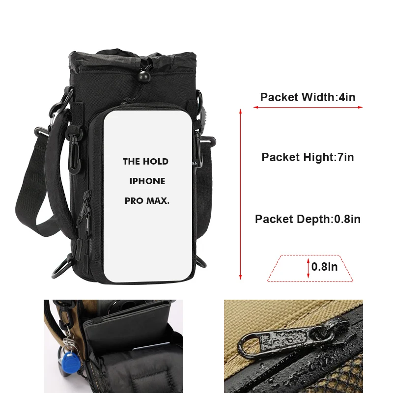 sac de bouteille d'eau isolé multifonctionnel avec bandoulière, idéal pour la randonnée, le cyclisme, le camping et la pêche