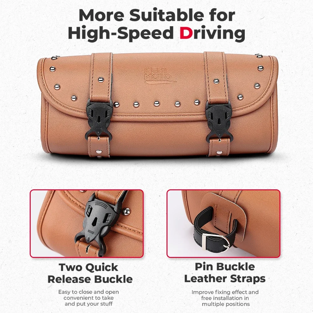 sac de fourche à outils de moto rétro en cuir pu, sacoche universelle pour fourche avant, guidon, pochette de rangement sissybar, sacs en rouleau pour moto