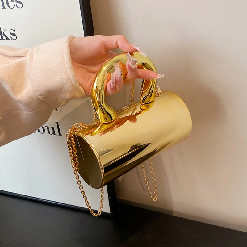 Sac à main femme sacs pour femmes 2025 pochettes de fête mode cylindre Mini sac à main de soirée bandoulière sac à bandoulière boîte en or pochette