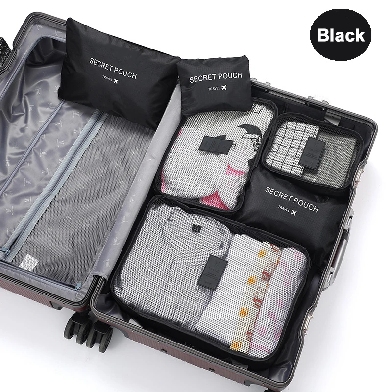 ensemble de 6 sacs de rangement de voyage, ensemble d'emballage de valise, étuis de rangement, organisateur de bagages portables, vêtements et chaussures, organisateur pliable