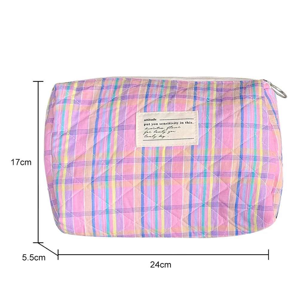 sac de lavage matelassé pour femmes, pochettes de voyage à carreaux de couleur contrastée, pochettes de rangement portables, pochettes d'outils de maquillage, sac de maman