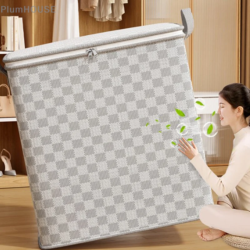 sac de rangement de couette non tissé avec fermeture éclair veds, vêtements pliables, bacs de couette, conteneur, grande capacité, sac anti poussière, organiser