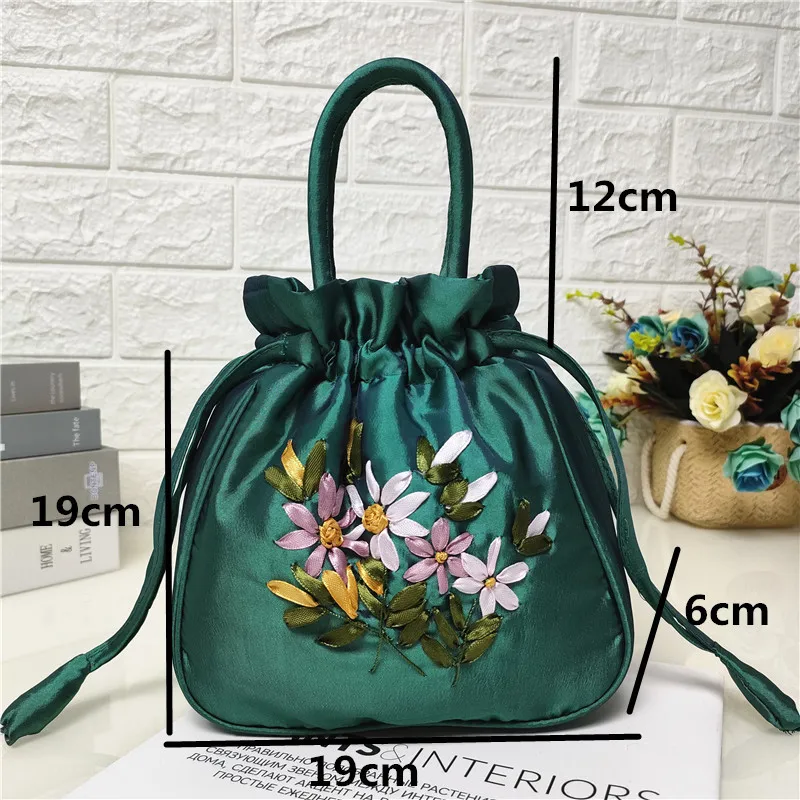 sacs à main rétro brodés en soie avec cordon de serrage pour femmes, portefeuilles, emballage de bijoux, sac seau de rangement, accessoires hanfu, sac à poignée supérieure