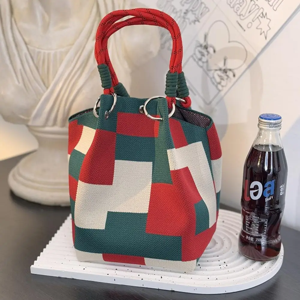 sac tricoté en trois dimensions, sac seau tissé, pochette tricotée avec boucle d'anneau pour le shopping, les voyages, les sorties décontractées