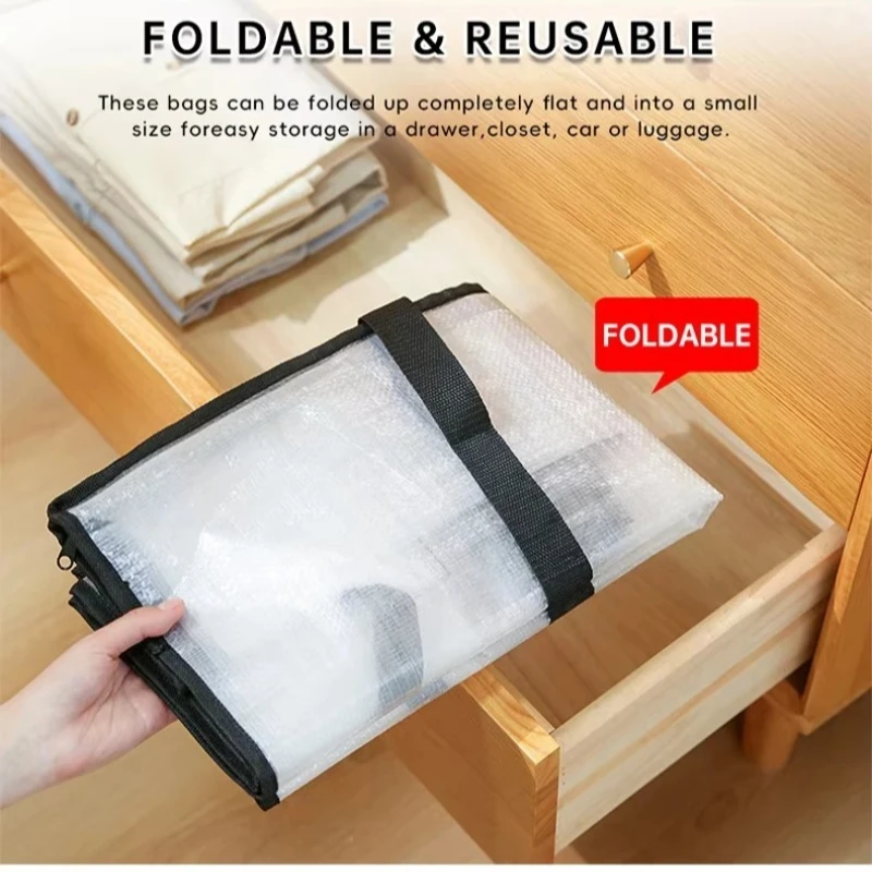sac de rangement de couette tissé pp, imperméable, pliable, transparent, grande capacité, placard, emballage mobile, organisateur de vêtements à double fermeture éclair