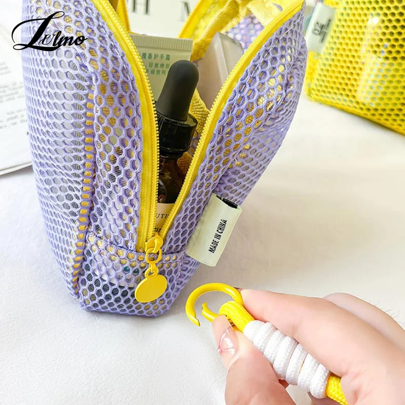 sac cosmétique carré en maille, sac de rangement polyvalent pour articles divers, sac de rangement cosmétique carré portable avec fermeture éclair