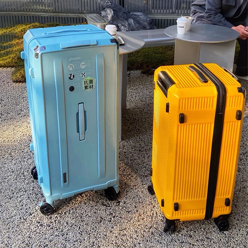 valise de grande taille avec porte bagages de frein à cinq roues, valise de voyage en matériau pc de 28 pouces, serrure tsa 32/36/50 pouces