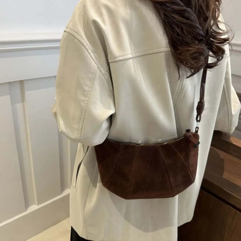 sac à bandoulière chic en croissant, petit paquet marron mat, sac à boulettes en pu, style coréen, couleur unie pour filles