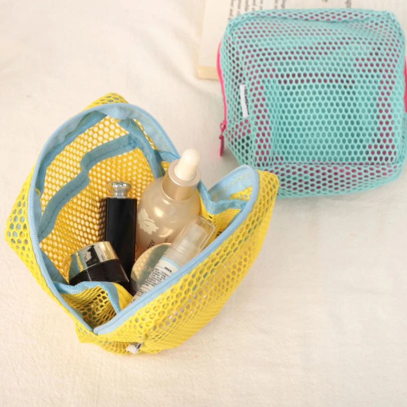 sacs à clés de petite capacité, sac à cosmétiques transparent, pochette de rangement carrée en maille, mini porte monnaie à fermeture éclair, mini sac de lavage, étui de papeterie
