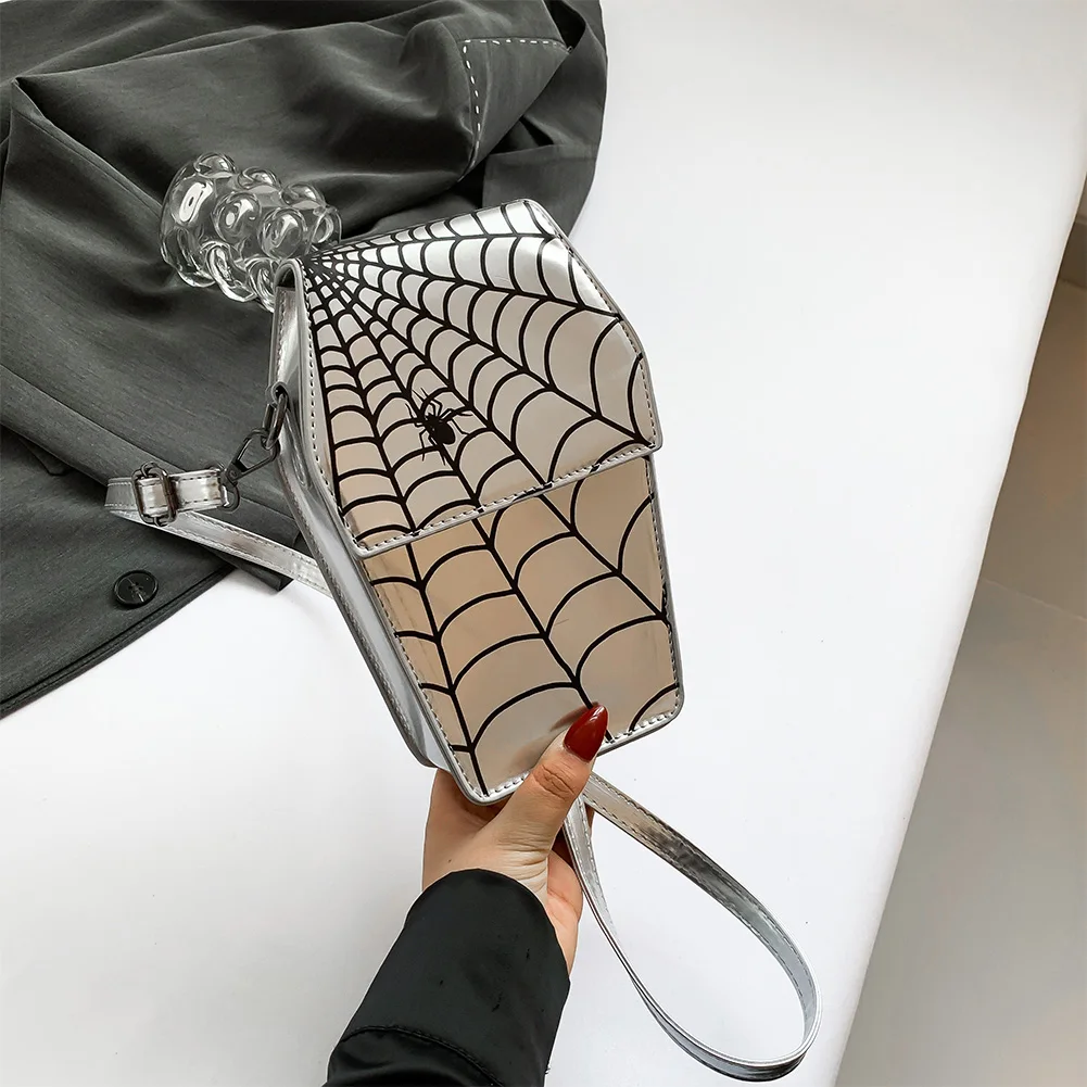 sac à bandoulière en cuir pu pour femme, motif toile d'araignée, sac hobo gothique, forme de cercueil, sac initié, halloween cosplay, sacs pour téléphone portable