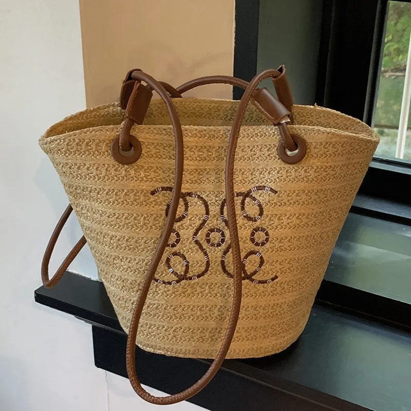sac à bandoulière rétro pour femmes, sac à main de marque de luxe de styliste, fourre-tout en paille, sacoche élégante pour dames, sacs de plage