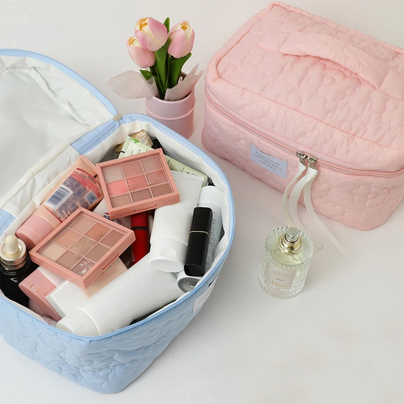 trousse de maquillage en coton matelassé pour femmes, trousse de voyage pour cosmétiques, sac de luxe pour femmes, sac de rouge à lèvres, trousse de toilette portable pour rangement de cosmétiques