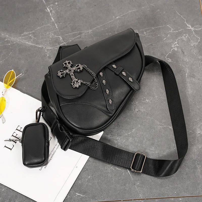 sacs à bandoulière en cuir pu pour hommes, sac de dégager rivet, sac de poitrine à rabat initié, design de marque de luxe, mode hip hop