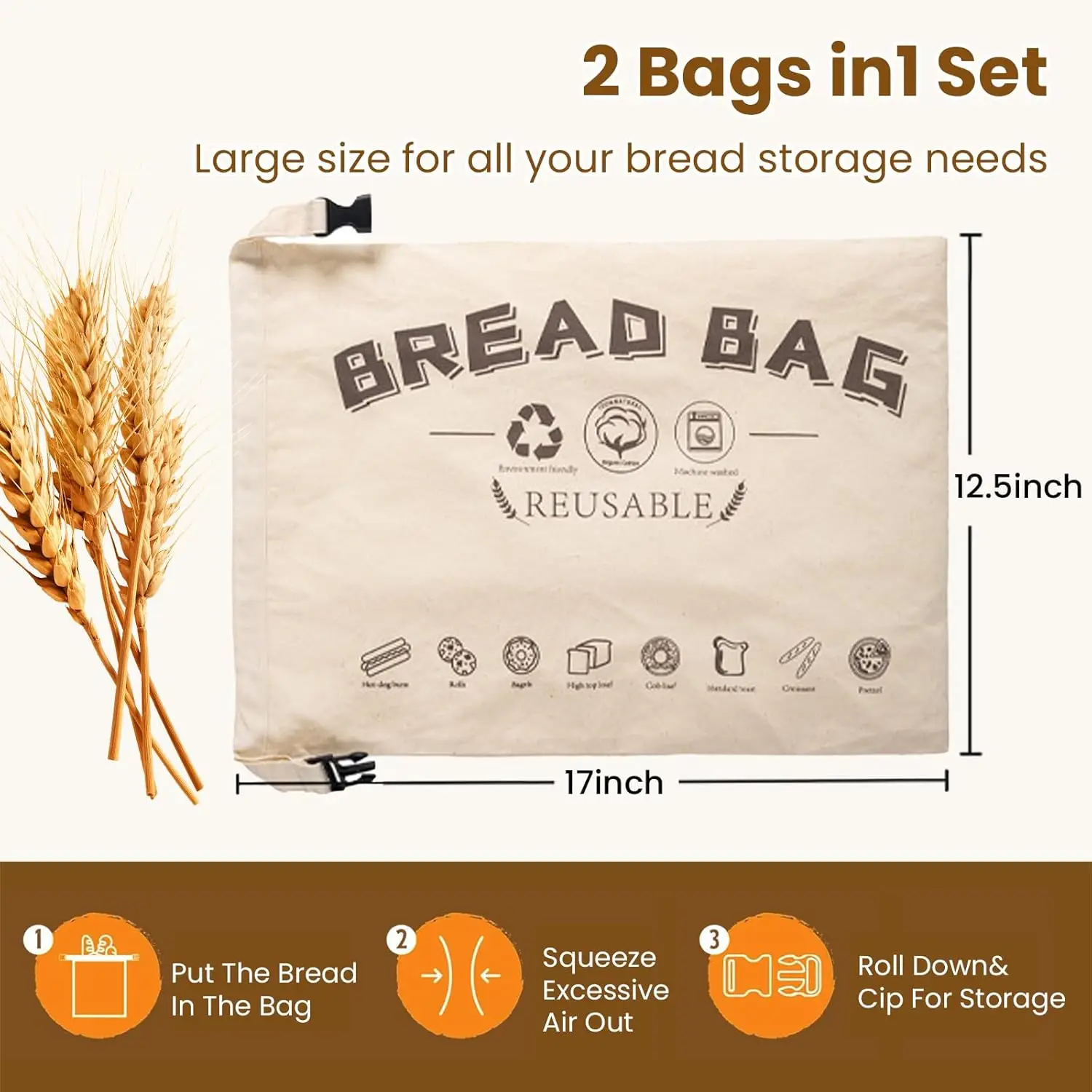 weedi sac à pain réutilisable en tpu avec boucle, lavable, doublure en tpu, sac à pain frais pour les sacs à pain au levain faits maison