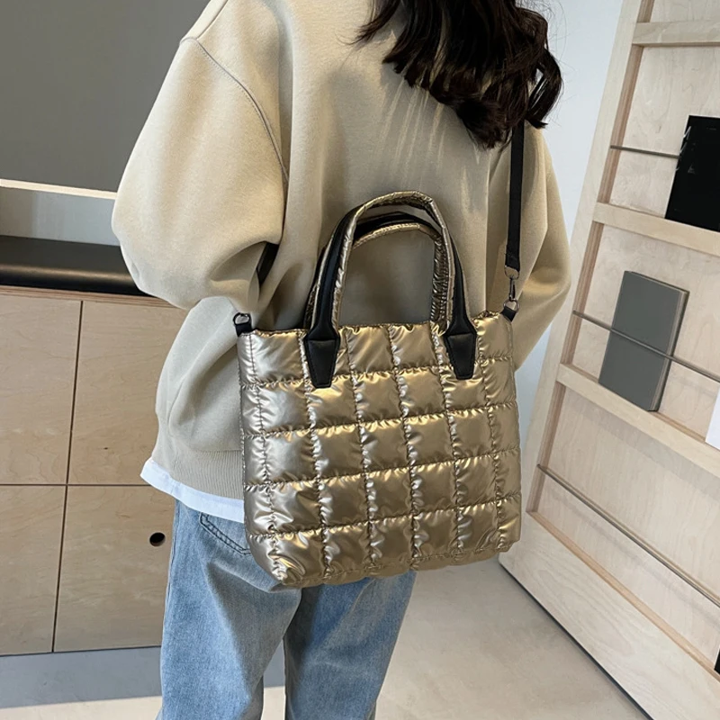 sac fourre tout matelassé rembourré en nylon, sacoche de couleur unie, sac à bandoulière bouffant pour femmes, sacs à bandoulière de grande capacité pour dames