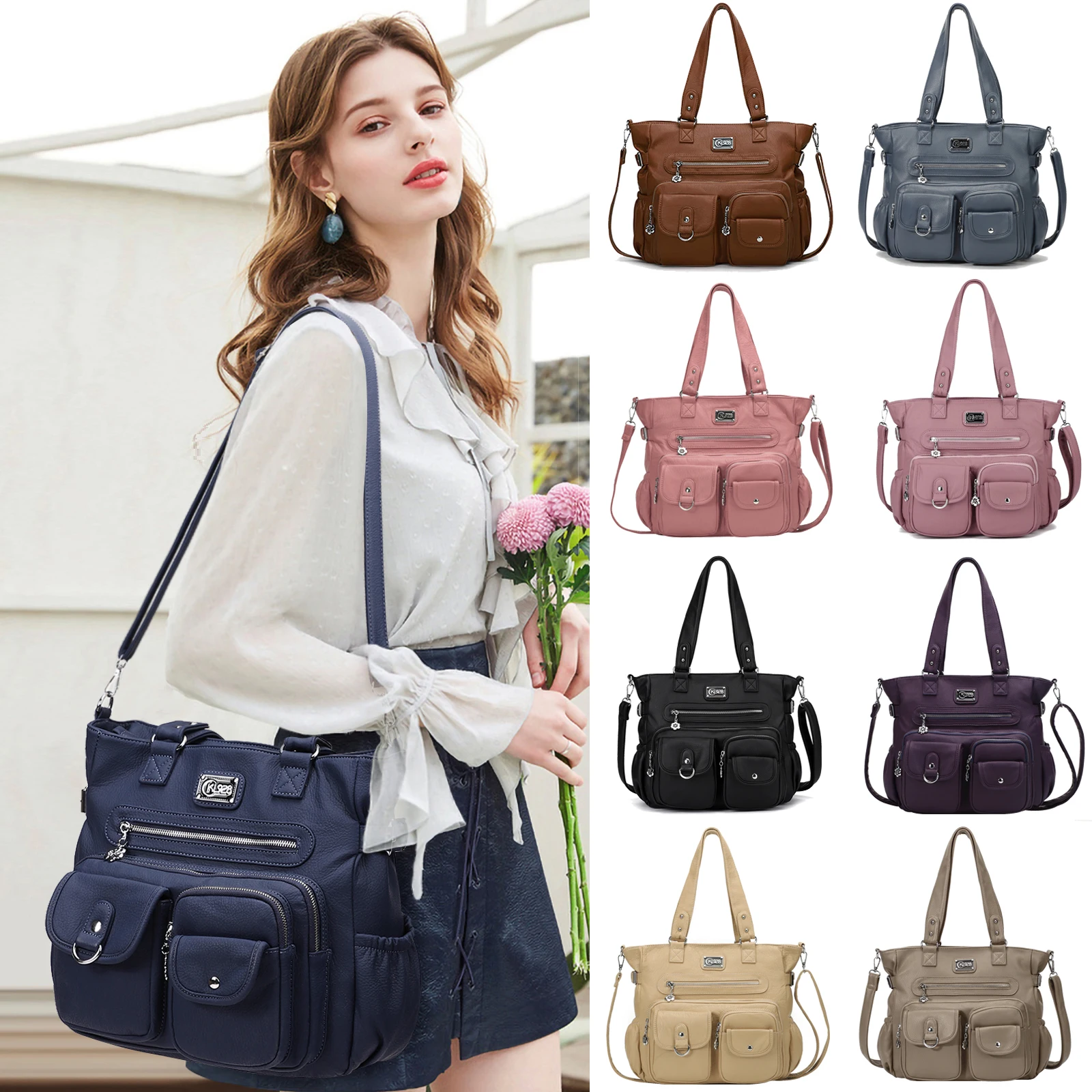 Hobo-Sacs à main en cuir végétalien pour femmes, sac à bandoulière initié, grand sac fourre-tout, sac à main à poignée supérieure, sac cartable