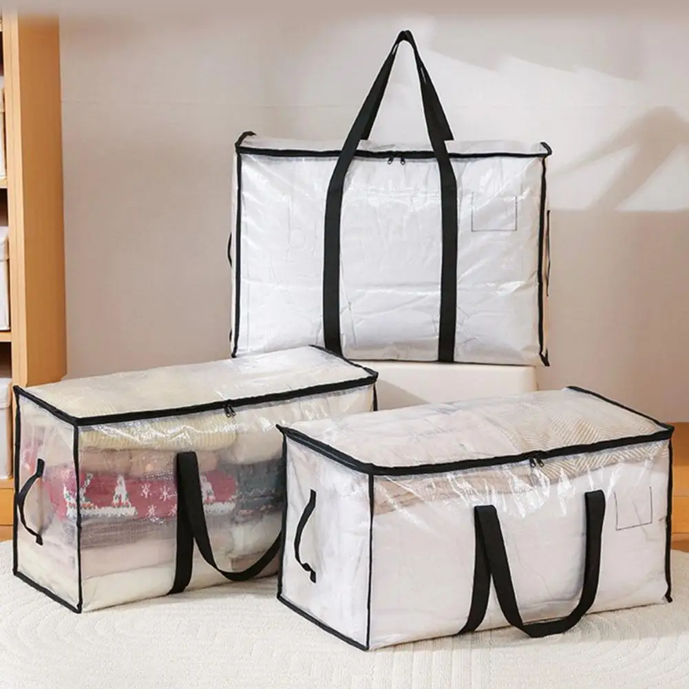 grand sac de rangement pour couette, bac de rangement transparent avec couvercle, poignées renforcées, fourre tout de rangement pliable et étanche pour emballage de vêtements