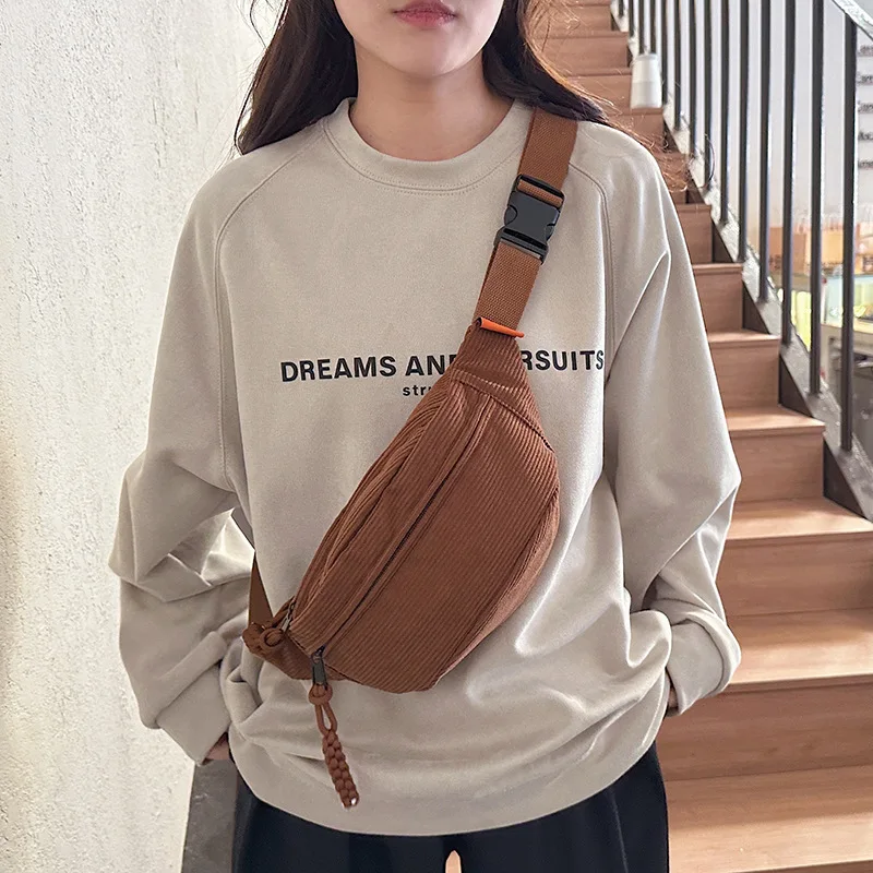 nouveau sac de poitrine simple à la mode couleur unie fanny pack sac de sport décontracté sacoche en velours grande capacité étudiant