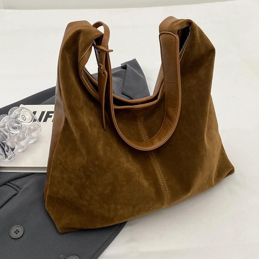 sac à main slouchy en daim pour femmes, sac hobo lancé, fermeture magnétique, sac à main rétro, grande capacité, sac à main pour le travail et les voyages