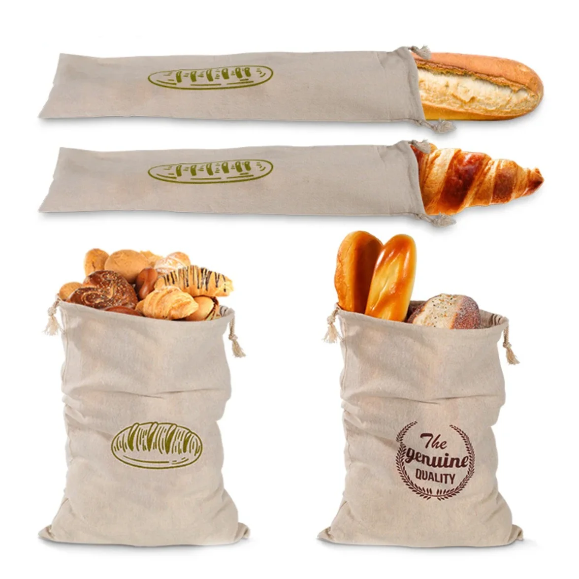 Sacs à pain en lin, sac à cordon réutilisable pour pain, sac de rangement de pain artisanal fait maison, sacs à pain en lin pour Baguette