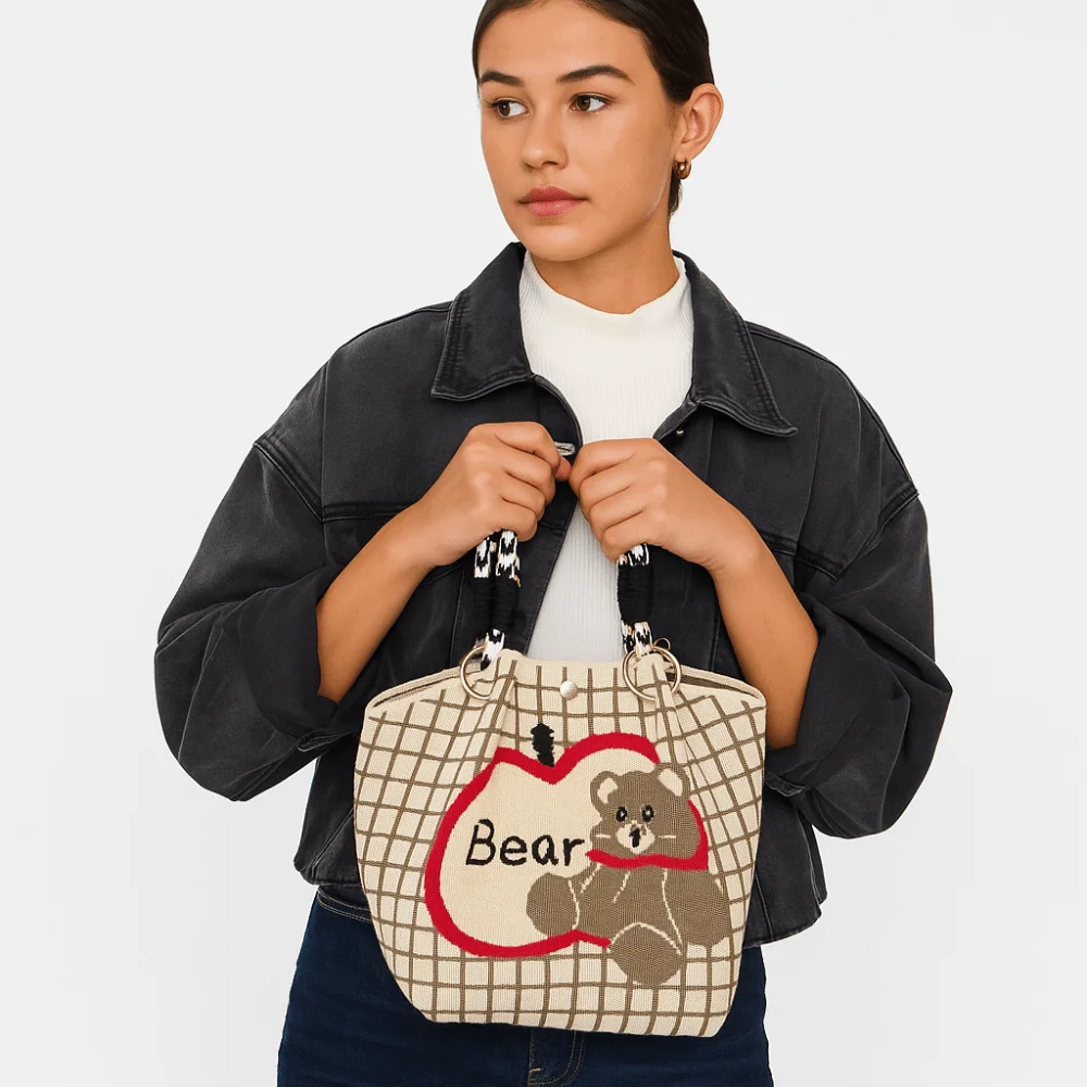 sac seau simple en forme de papillon pour femmes, sac à main tricoté doux, grande capacité, style coréen, fourre tout pour dames