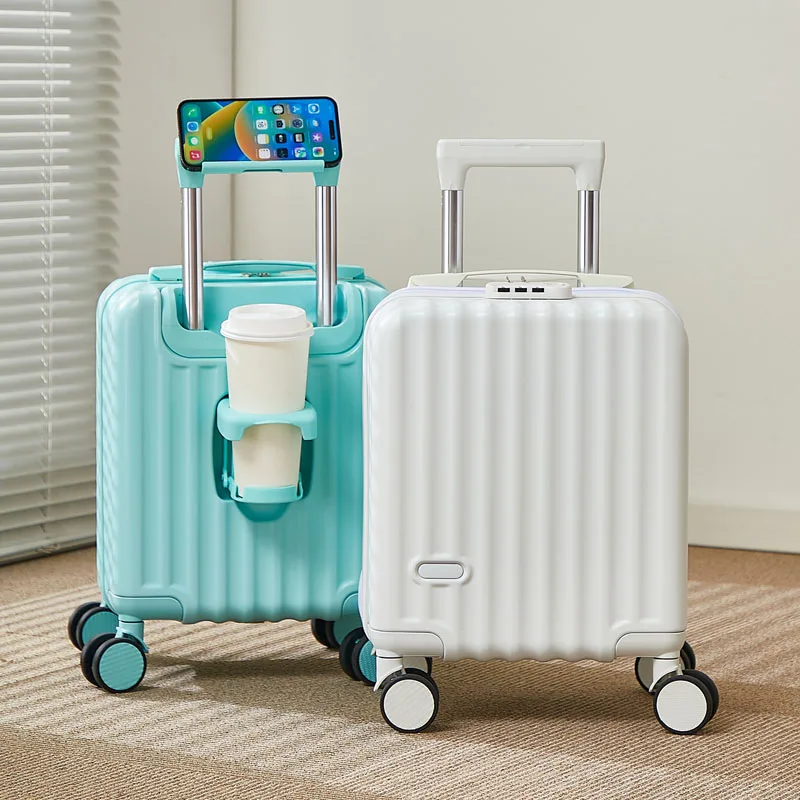 valise à main de 14 pouces avec tige de traction à 3 sections, support pour téléphone portable et porte gobelet, sac à main léger pour bagages de voyage