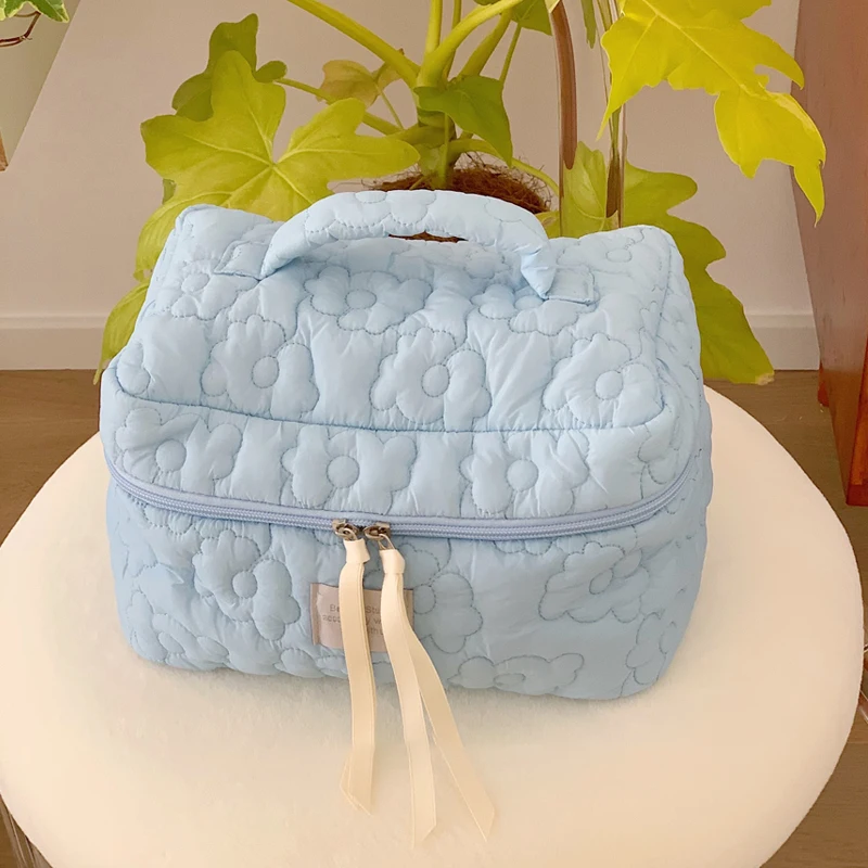 trousse de maquillage en coton matelassé pour femmes, trousse de voyage pour cosmétiques, sac de luxe pour femmes, sac de rouge à lèvres, trousse de toilette portable pour rangement de cosmétiques
