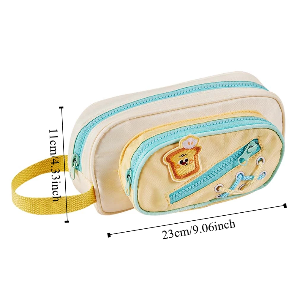 dessin animé 3 couches sac à crayons pain blanc chiot chien esthétique grande capacité sac à crayons étudiant portable papeterie sac de rangement