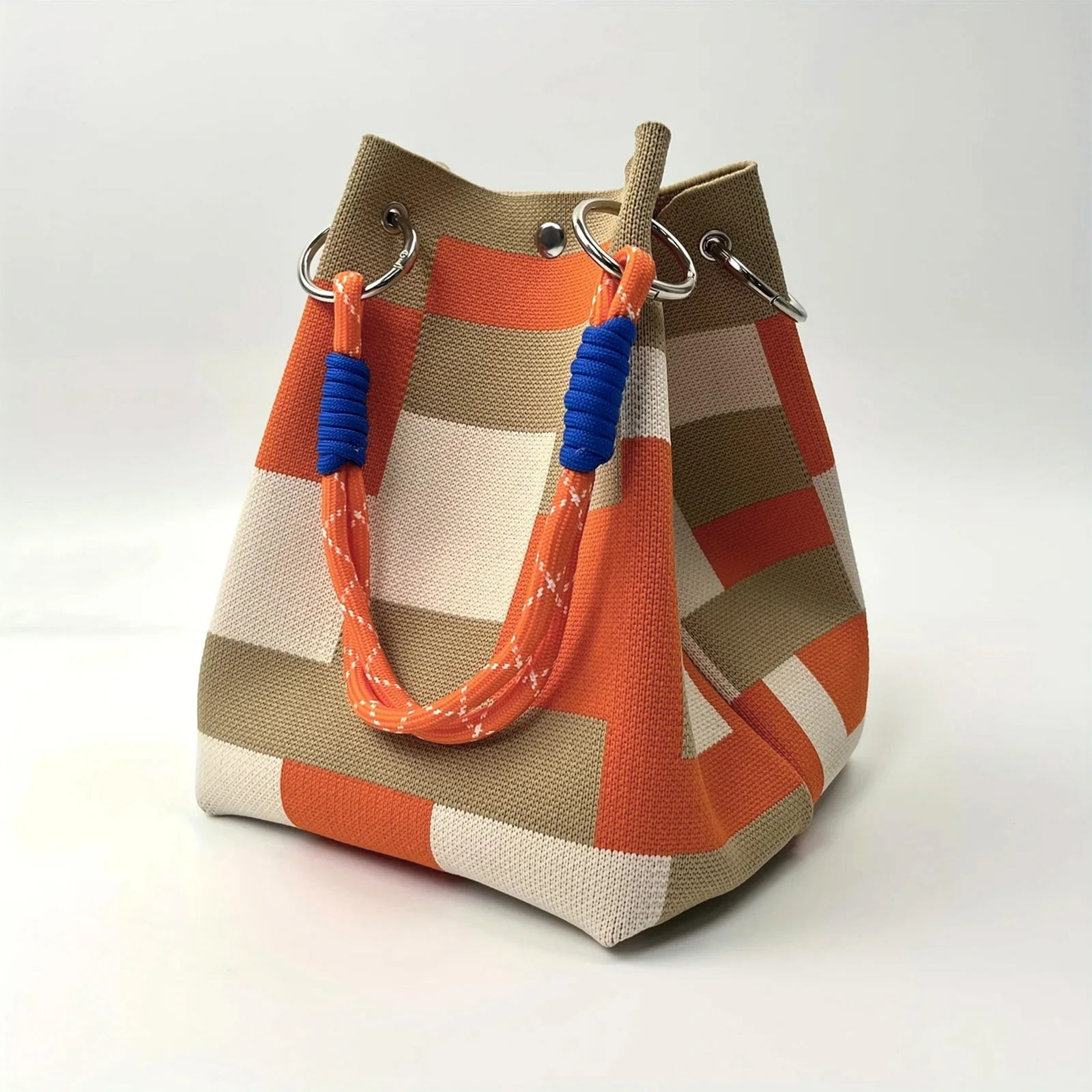 sac à main décontracté pour femmes léger jaune orange rouge bleu rayures imprimé tricot petits sacs seau pour les femmes