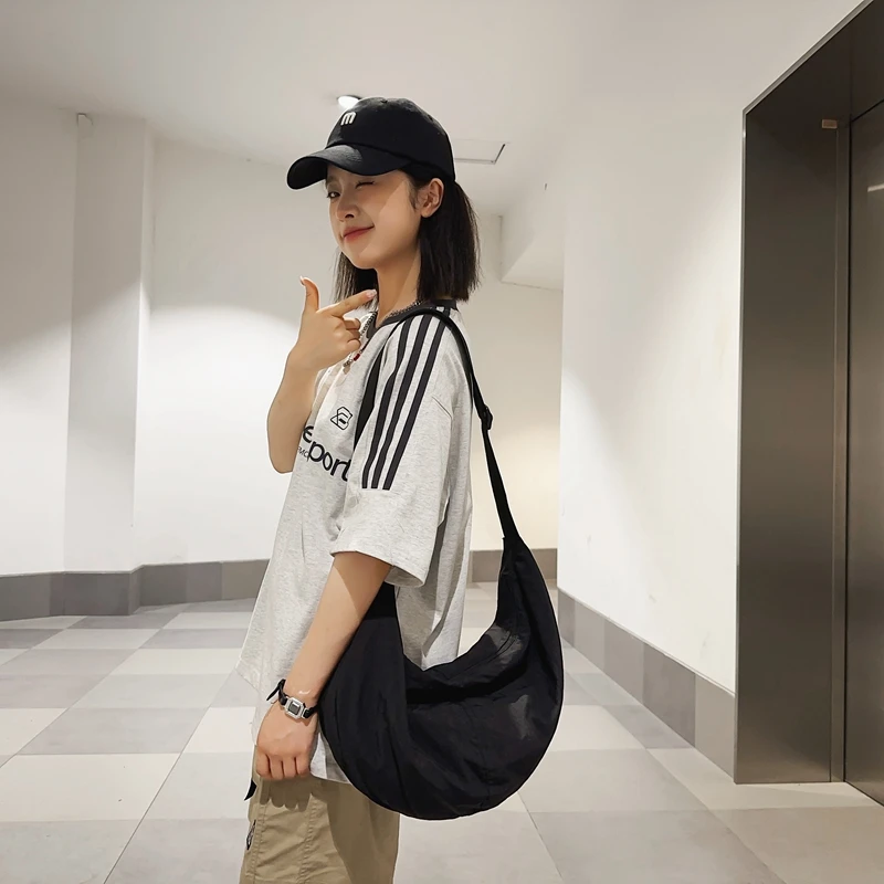 Sac Hobo en Nylon à Sangle Réglable pour Femme, avec Fermeture Éclair, en Forme de Croissant, pour le Bureau, le Shopping et les Voyages