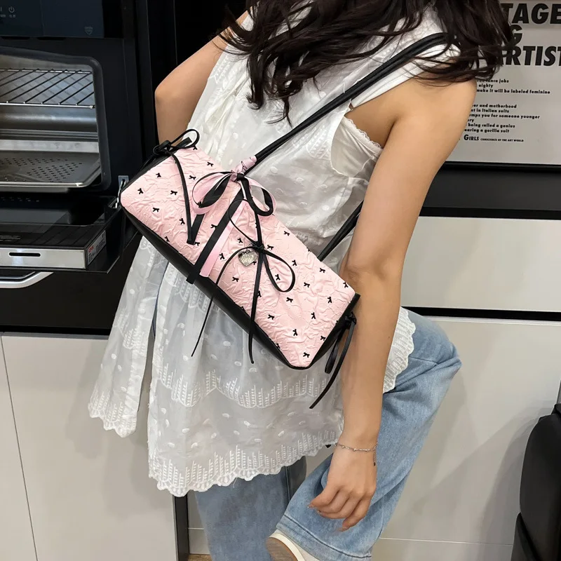 doux nœud papillon femmes pochette sac à main sacs à main mignon à pois dames sous les bras sac couleur contrastée décontracté femme sacs à bandoulière