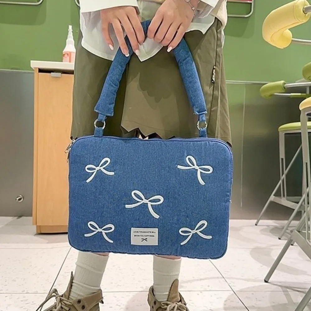 sac d'ordinateur de mode moderne nœud papillon brodé antichoc pochette d'ordinateur doux 14 pouces sac à main d'ordinateur collège