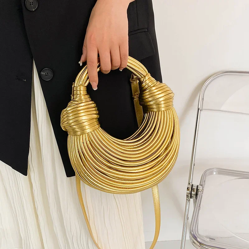 sacs à main pour femmes 2026 nouveau or marque de luxe de créateur sacs à nouilles tissés à la main corde nouée tiré hobo argent pochette de soirée chic