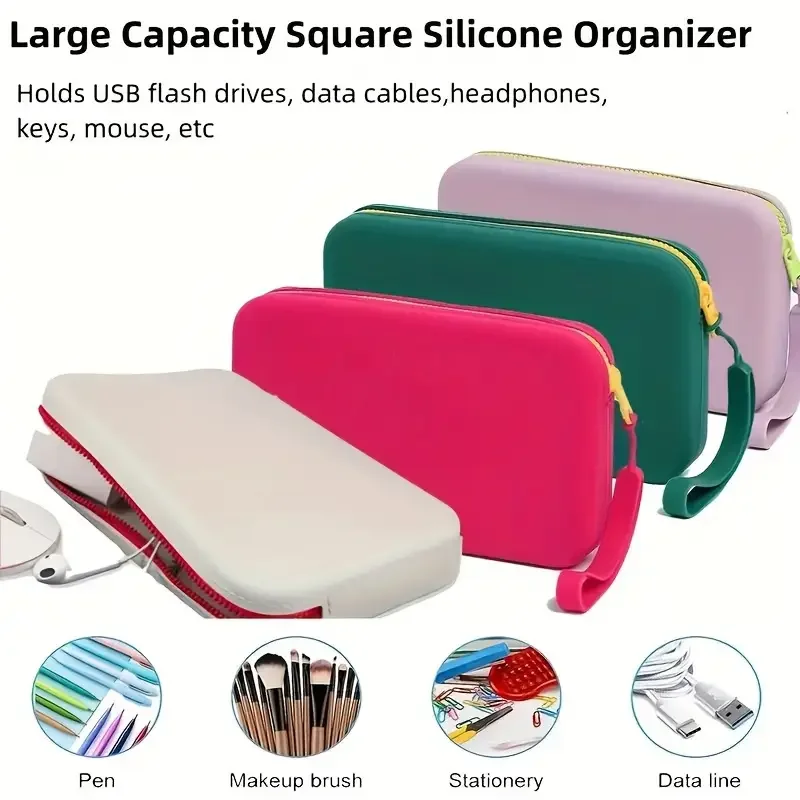 sac de rangement carré en silicone, sac de voyage portable pour cosmétiques et articles de toilette, sac à cosmétiques étanche multifonctionnel avec fermeture éclair