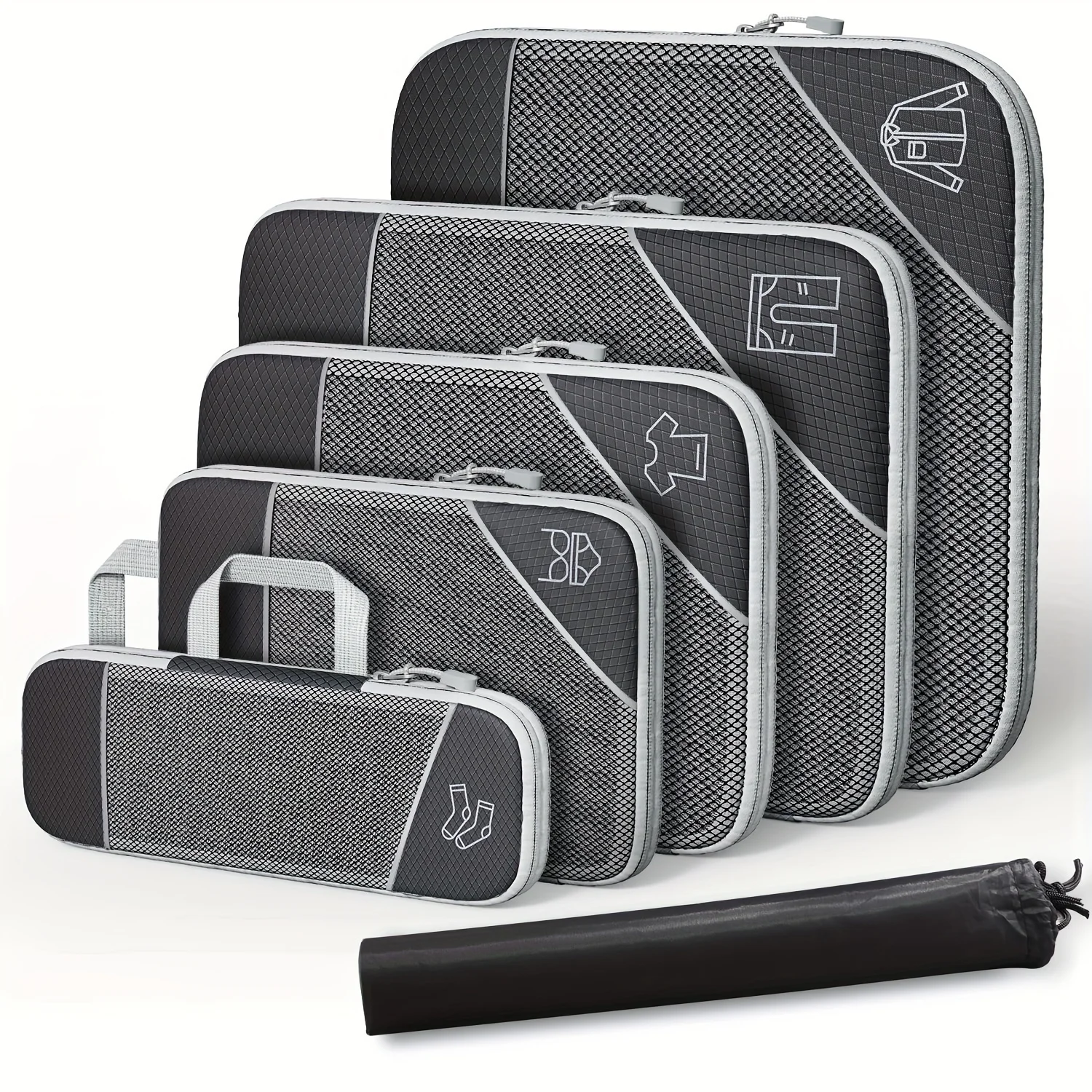 ensemble de cubes d'emballage à compression, accessoires d'organisateur de bagages de voyage en polyester, sacs de rangement extensibles, valises
