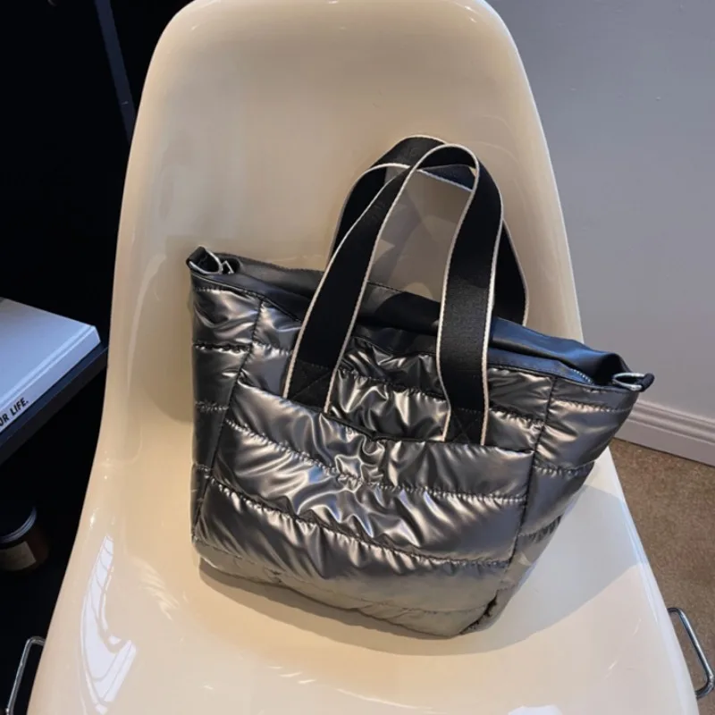 sac à main matelassé en nylon et coton rembourré pour femme, sacoche décontractée de grande capacité, fourre tout d'automne et d'hiver