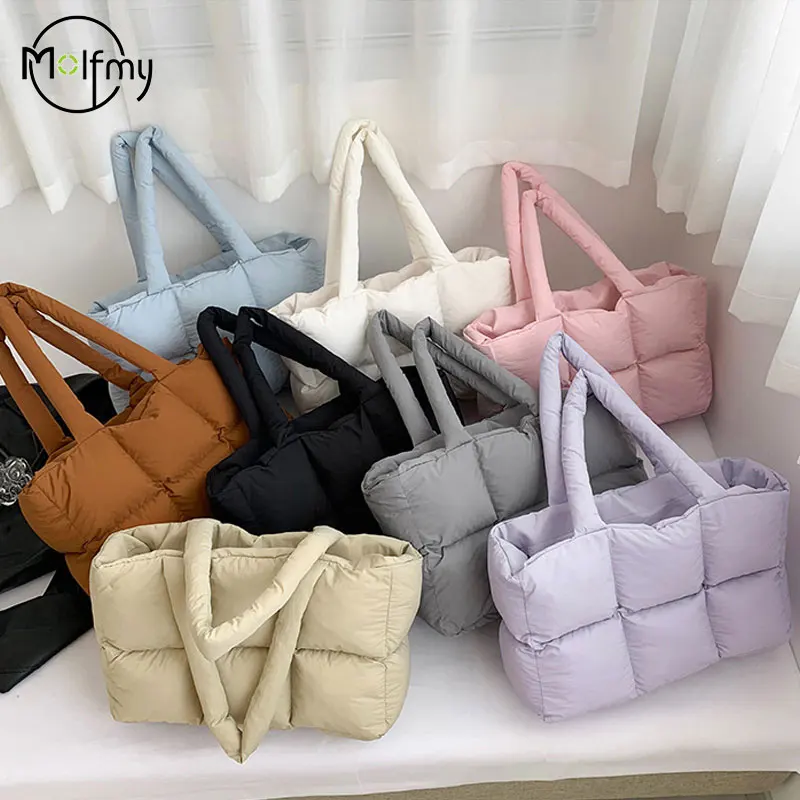 Sac à carreaux matelassé pour femmes, fourre-tout rétro tendance, sac à bandoulière étanche à carreaux, couleur unie, sacs doux d'hiver de grande capacité
