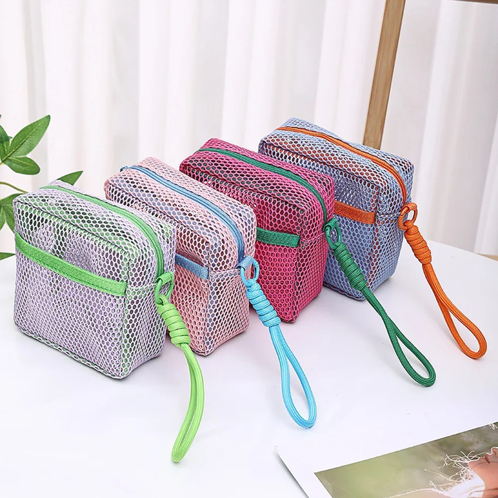 sac cosmétique carré en maille, sac de rangement cosmétique carré portable avec multi-poches, sac de rangement polyvalent pour articles divers