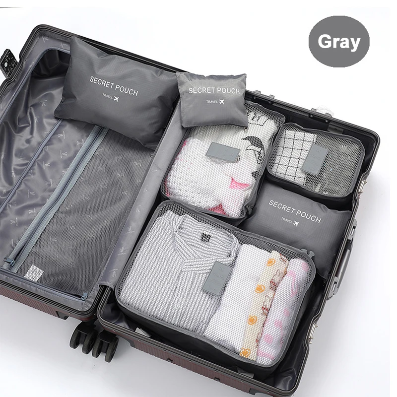 ensemble de 6 sacs de rangement de voyage, ensemble d'emballage de valise, étuis de rangement, organisateur de bagages portables, vêtements et chaussures, organisateur pliable