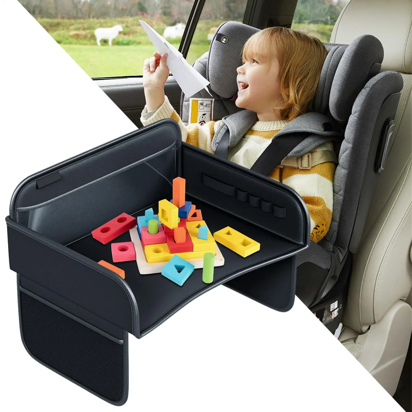 plateau de voyage pour siège de voiture, plateau de voyage en cuir pour enfants, dossier de siège de voiture, table à manger pour enfants, accessoires d'intérieur de voiture