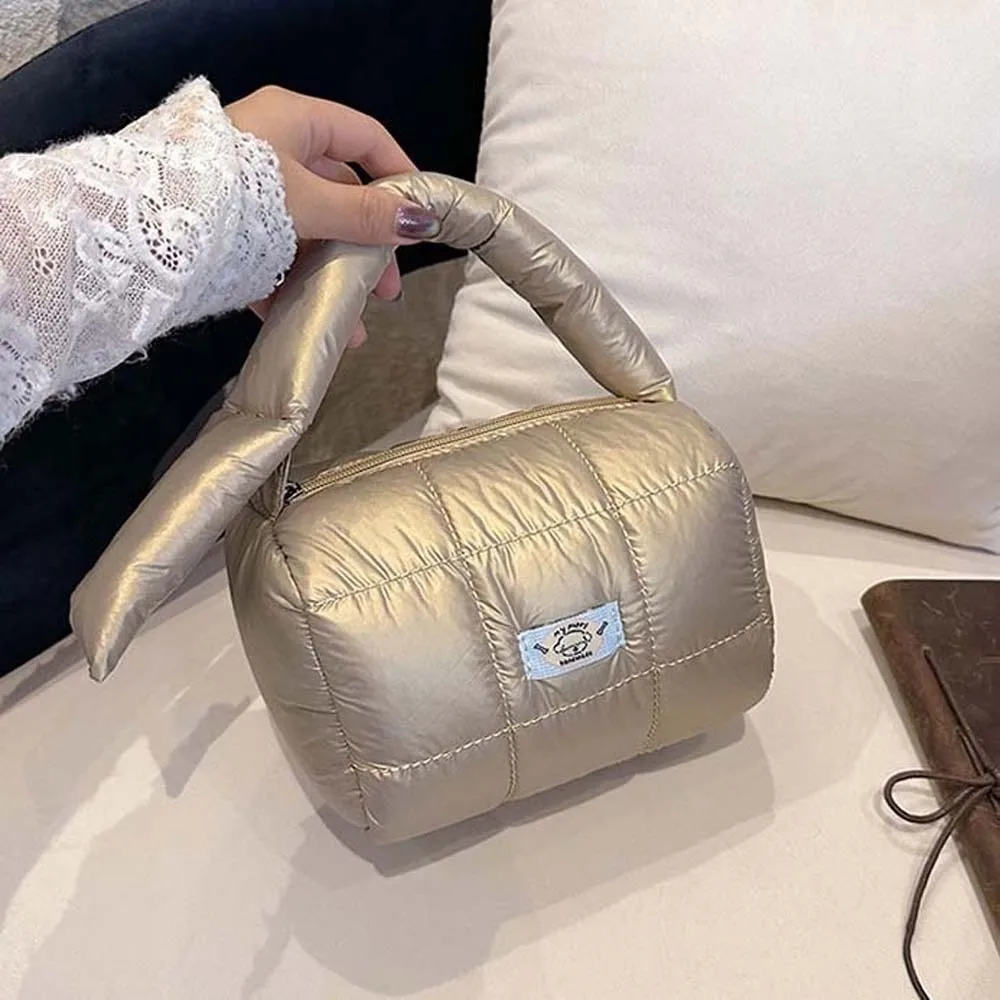 sac matelassé à grille plissée en nylon, fourre tout bouffant de grande capacité, léger et épais, organisateur de cosmétiques à main de voyage