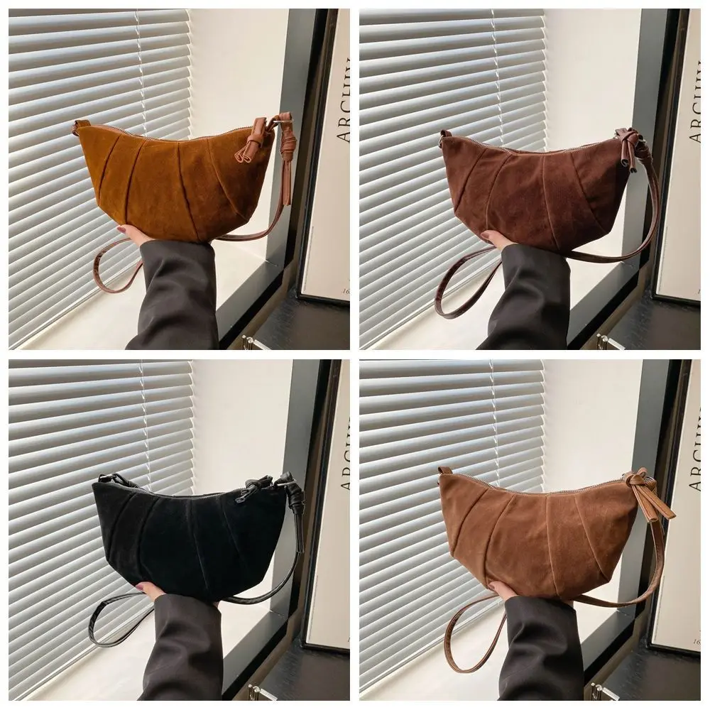 sac à bandoulière chic en croissant, petit paquet marron mat, sac à boulettes en pu, style coréen, couleur unie pour filles